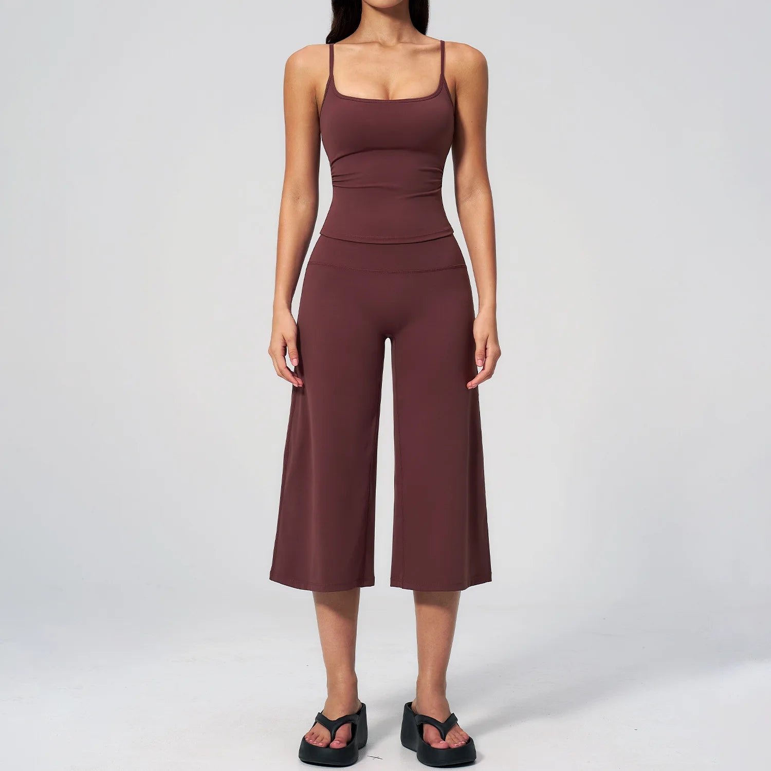 A Summer Yoga Set 2 Pieces Women Tracksuit Workout Clothes Sports Outfits High Waist Fitness Sports Suit Female Gym Clothes Qme Wine stain red S