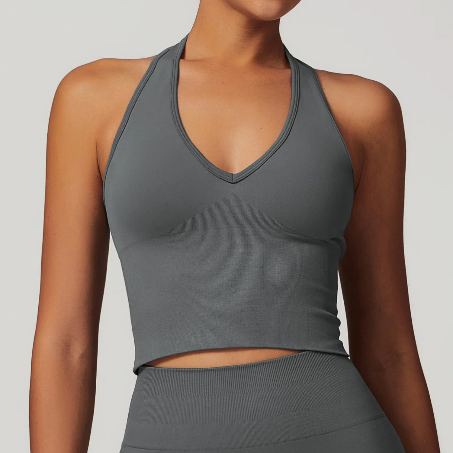 A Hanging Neck Bra Women Sports Bra Top Push Up Fitness Seamless Yoga Bra Underwear Sport Tops Women Breathable Running Gym Vest Qme Dark gray M