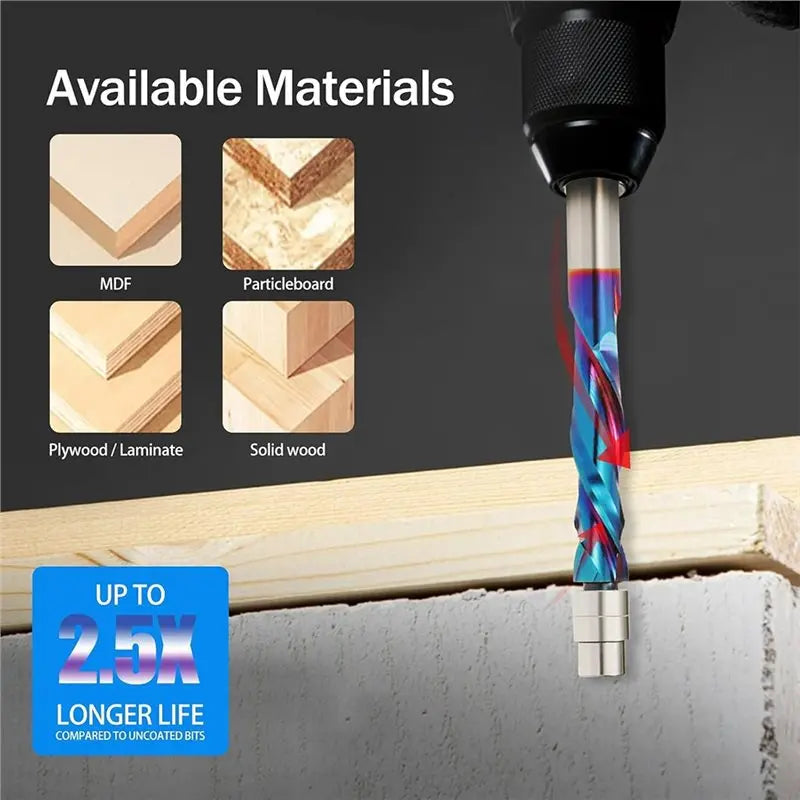 A02F-Up Down Cut Spiral Flush Trim Router Bit 2PCS, 1/4 Inch Shank 1 Inch Cutting Length Compression Qme