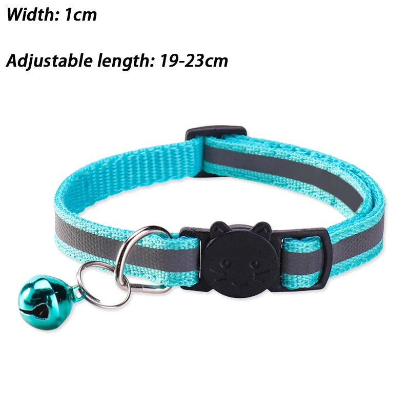 Round Ear Cat Dog Collar Glowing Pet Reflective Safety Buckle Bell Qme Green one size