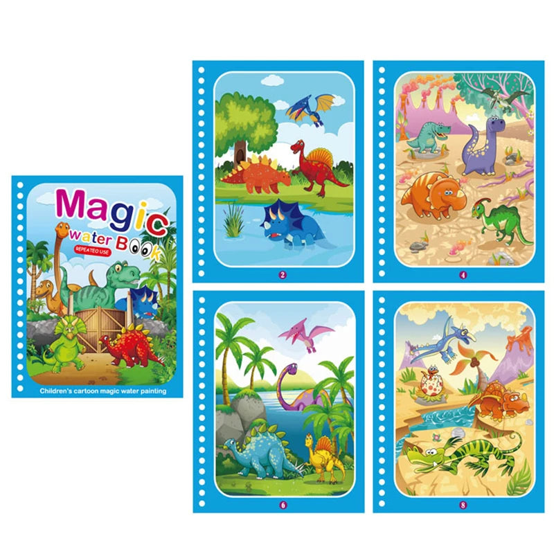 Children Magical Book with Pen Water Drawing Montessori Toys Reusable Coloring Book Magic Water Drawing Book Early Education Toy Qme Dinosaur