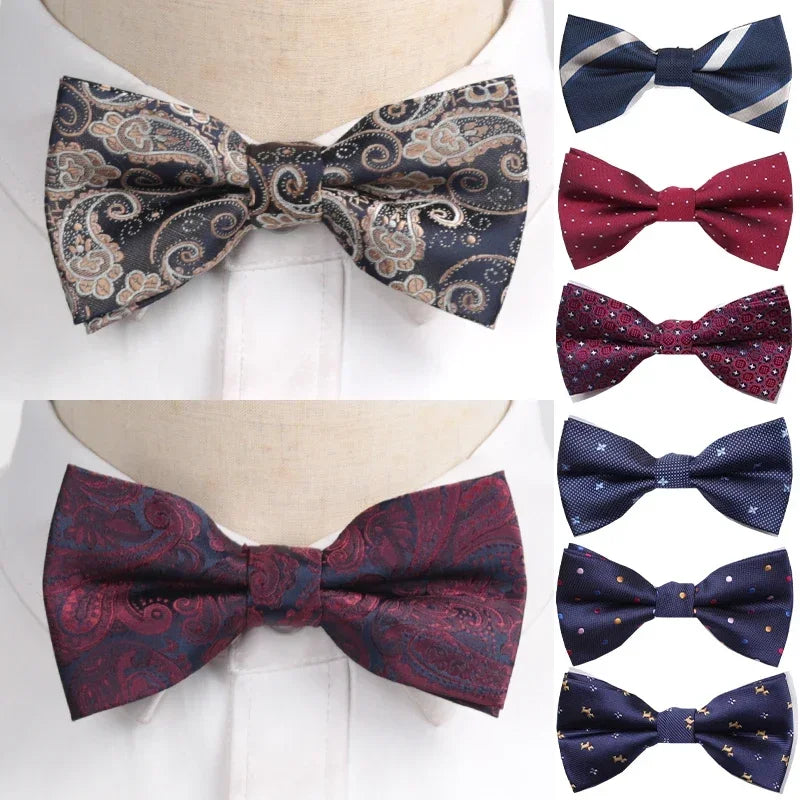 Classic Black Men Bow Ties Fashion Polyester Bowtie Woven Dot Checked Stripped Butterfly Wedding Dress Mens Formal Dog Butterfly Qme