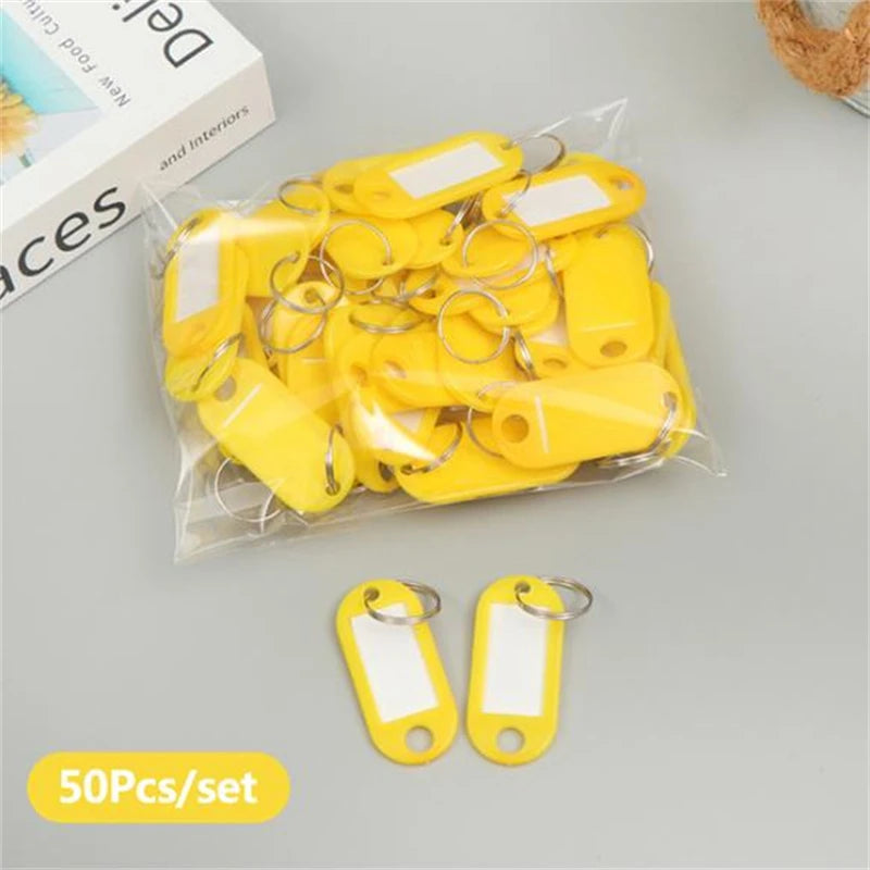 50pcs Colorful Plastic Tags Hotel Number Classification Card Key Tags Label Name Baggage Tag ID Name Tags With Split Ring Qme yellow