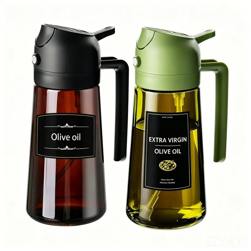 470ML/16oz Olive Oil Dispenser 2 in 1-spray and Pour Glass Oil Sprayer Used for Cooking Air Fryer Barbecue Baking Salad Qme 2pcs black green