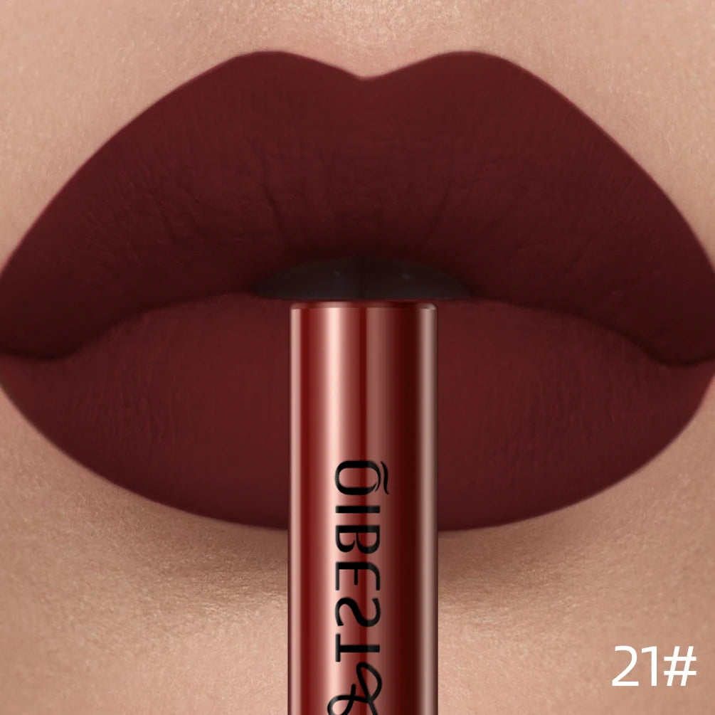 QIBEST Liquid Lipstick Waterproof Velvet Nude Matte Sexy Red Lip Gloss Long Lasting Nonstick Lip Stain Makeup 24 Colors Hots Qme 21