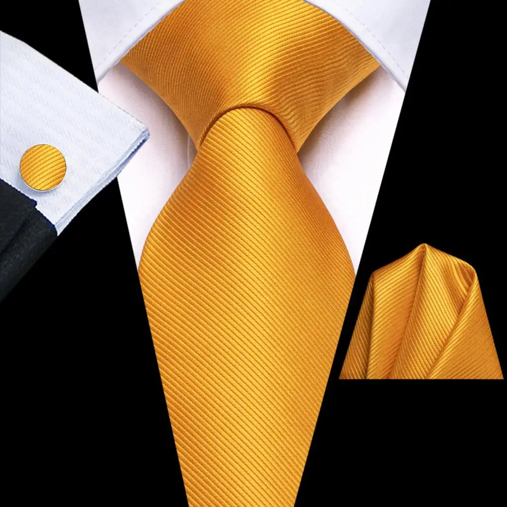 Hi-Tie Solid Orange Blue Mens Fashion Necktie Handkerchief Cufflinks for Tuxedo Accessory Classic Silk Luxury Tie for Man Gift Qme SN-3715