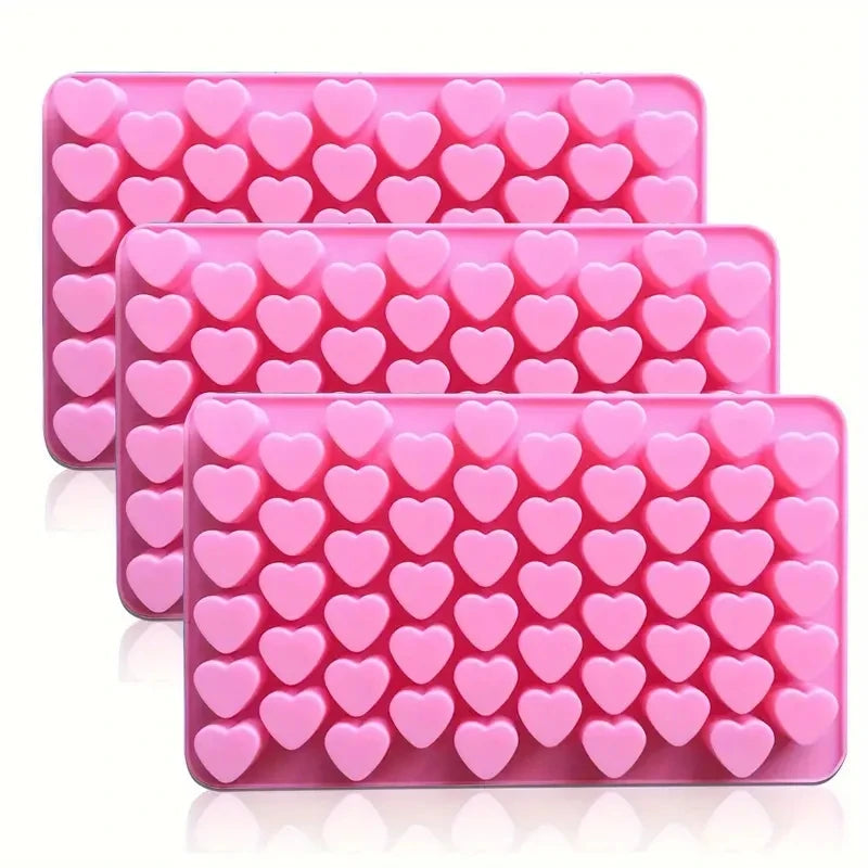 55 Mini Heart Shapes Silicone Soap Crayon Ice Cube Candy Decoration Chocolate Mold, Reusable Cake Mold Baking Kitchen Supplies Qme 3PCS