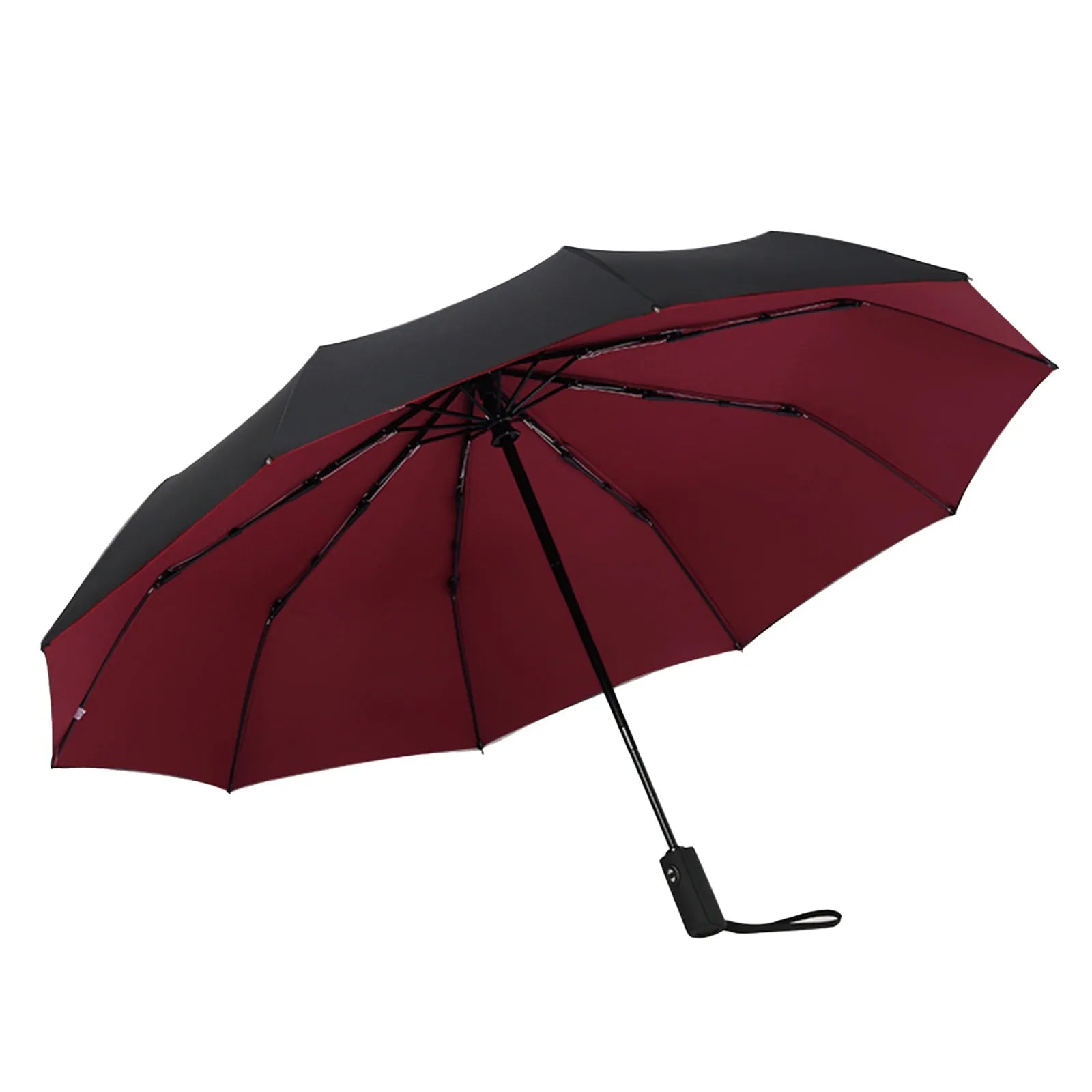 10 Bone Solid Color Automatic Umbrella Thick and Durable Keel Fold Umbrella UV Resistant Folding Umbrella Household Necessities Qme Wine
