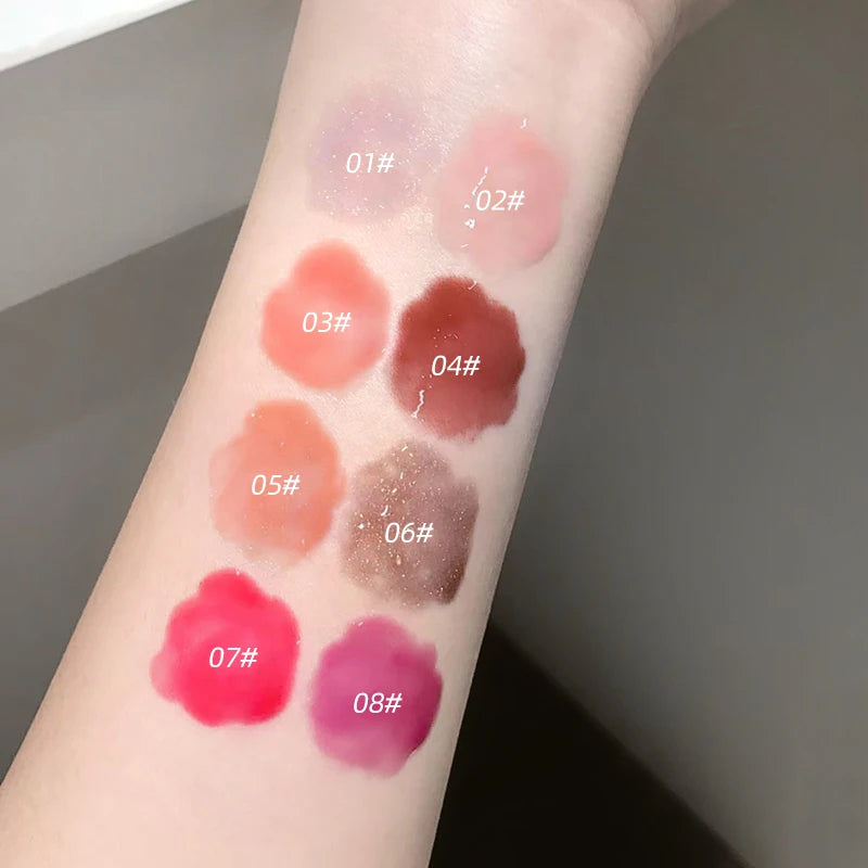 Gege Bear Glittering Mirror Lip Glaze, Watery Shimmering Light Lip Gloss Makeup 8 Colors, Hydrating Moisturizing, Long Lasting Qme