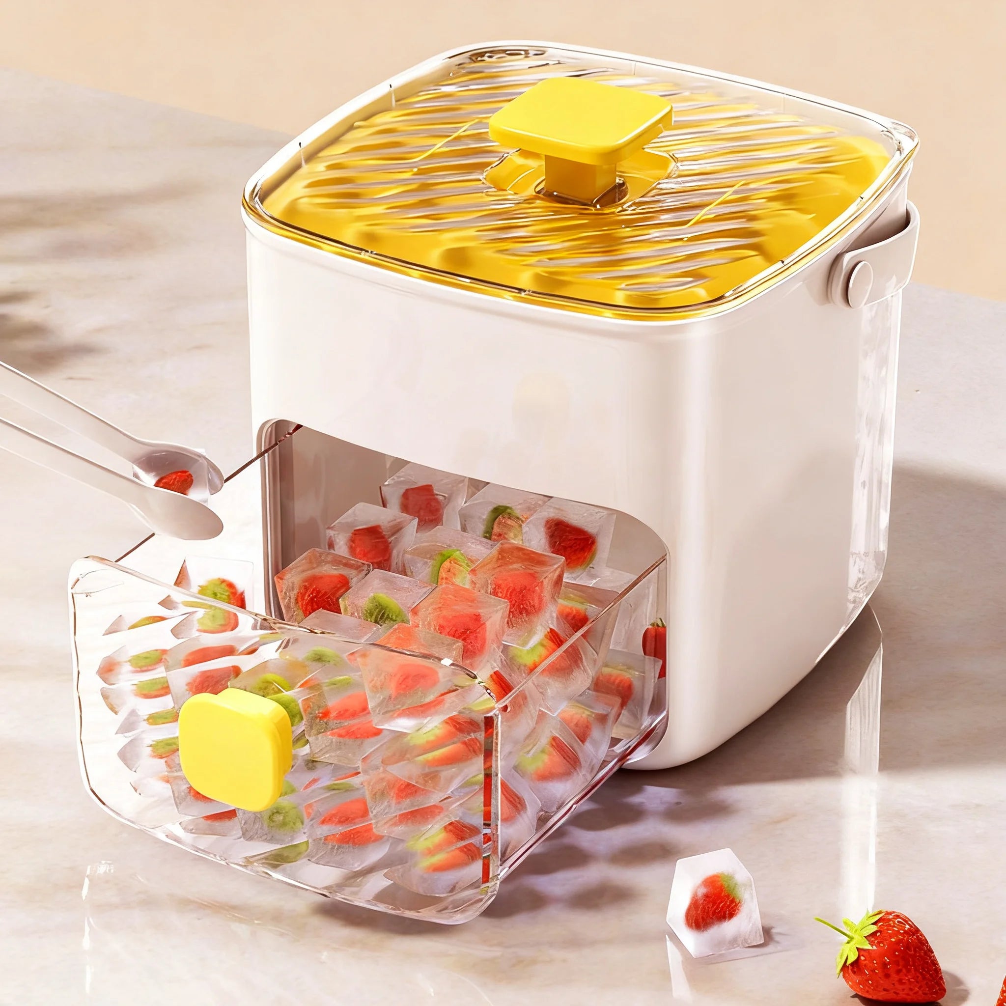 Ice Cube Tray Lid Bin Space-saving Small Bucket Tongs Easy Release Qme