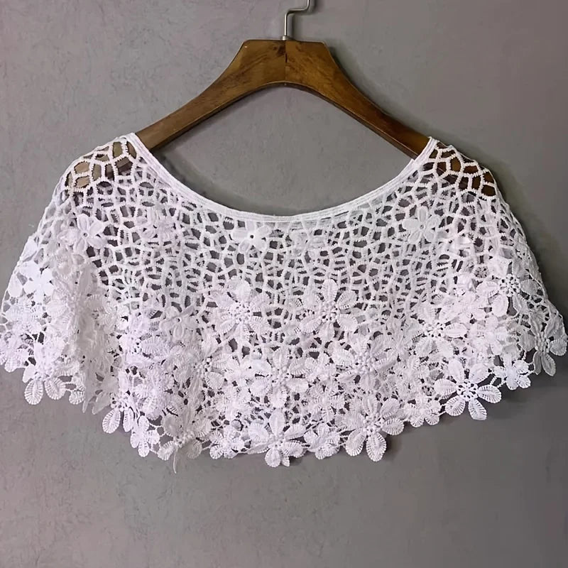 White Lace Butterfly Crochet Shawl, Hollow Out Cropped Capelet, Summer Bridal Cover Up Qme White Sunflower 1pc