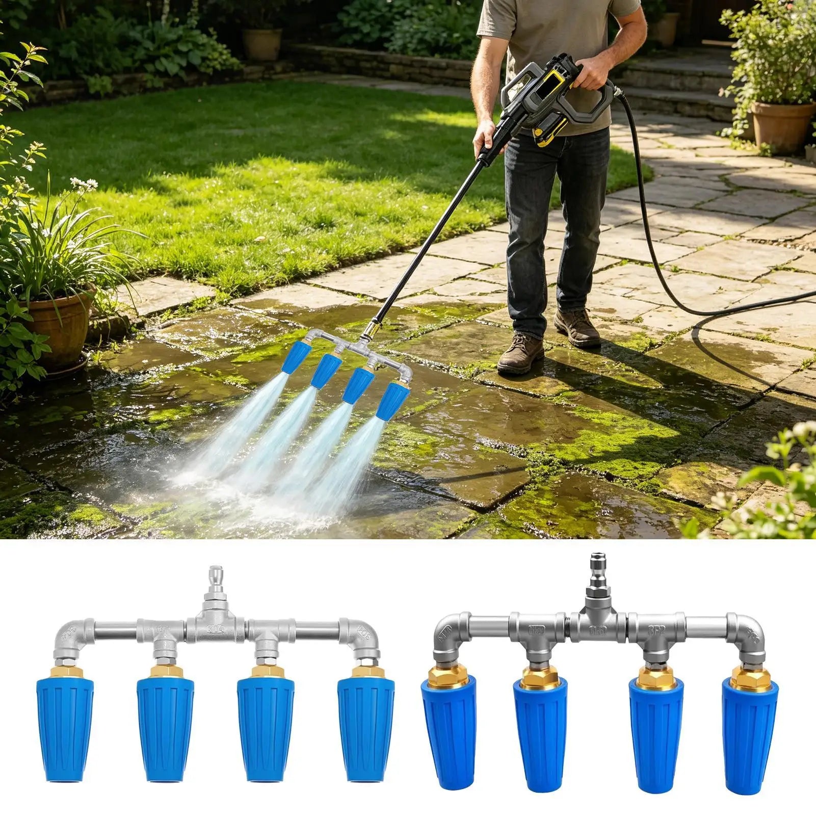 High Pressure Hose Nozzle Quad Ergonomic Stainless Steel Washer Quick Connect Garden Hose Nozzle For Car Washing Watering Qme