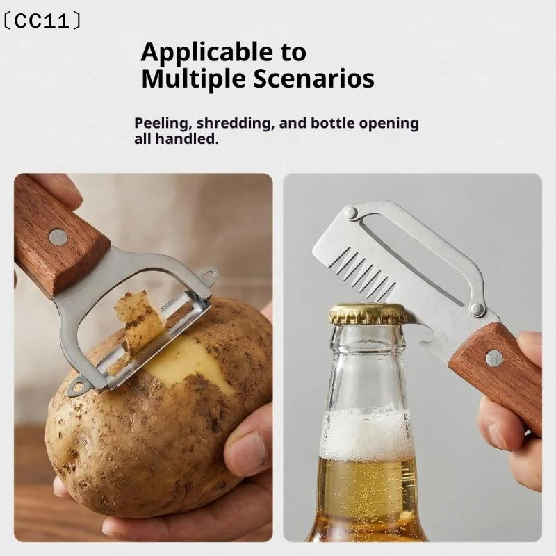 3-in-1 Serrated Peeling Knife Premium Vegetable Peeler Handle Bottle Qme