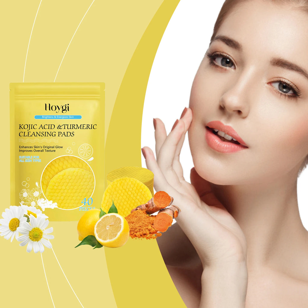 Turmeric Kojic Acid Cleansing Pad Pore Cleanser Makeup Remover Exfoliator Oil Control Brightening Smooth Facial Washing Sponge Qme