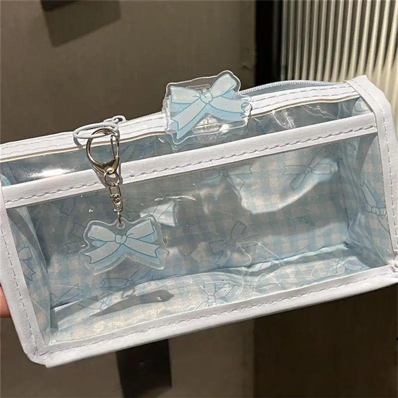 Sweet Bow Zipper Transparent Pencil Case Box Large Capacity Makeup Qme