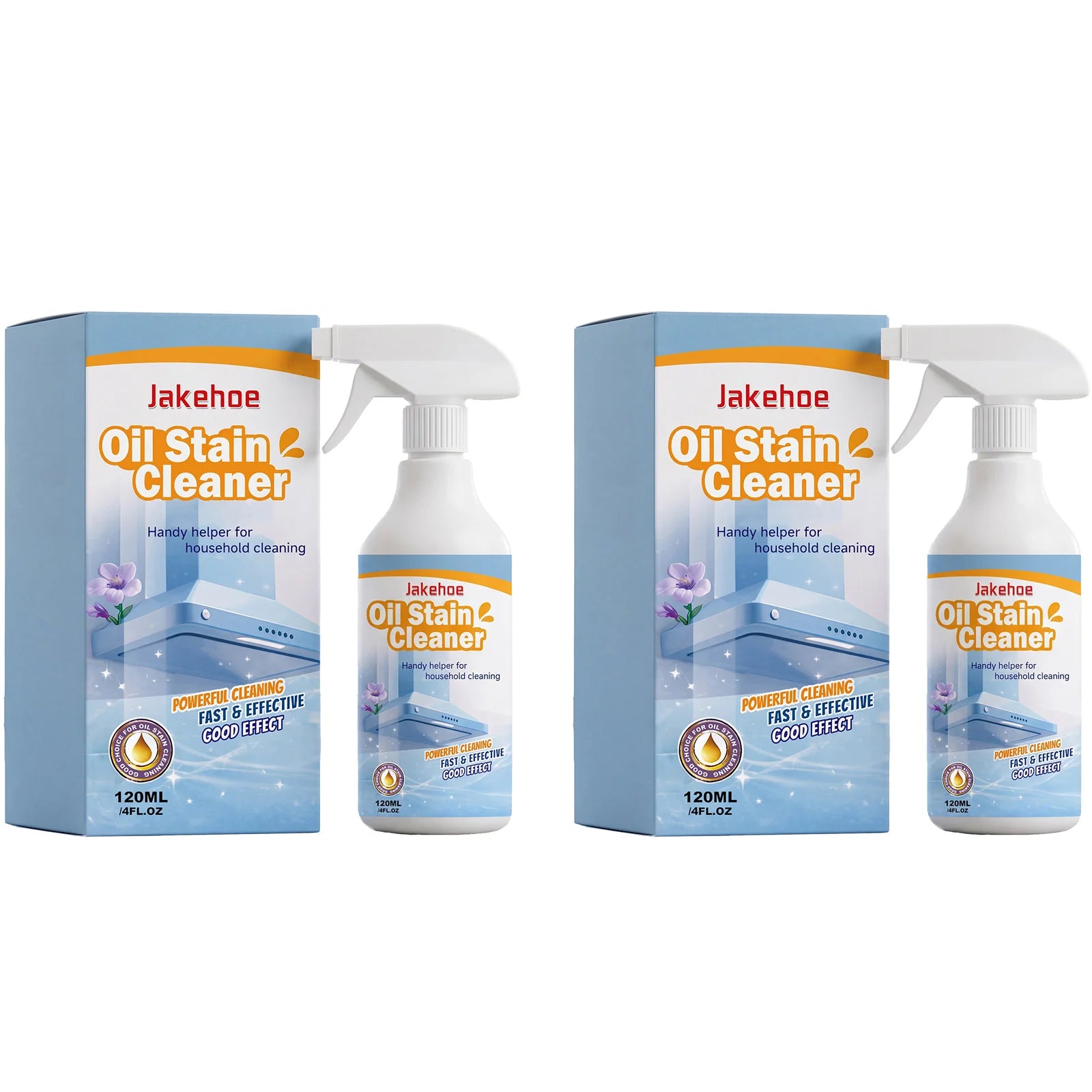 JAKEHOE Oil Stain Cleaner Spray Removing Tough Grease Polishing Restore Luster Fast-Acting Formula Heavy Duty Kitchen Degreaser Qme 2 x 120ml Boxed