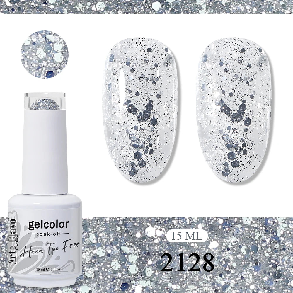 Arte Clavo Glitter Gel Nail Polish HEMA TPO Sliver Champagne Qme 2128