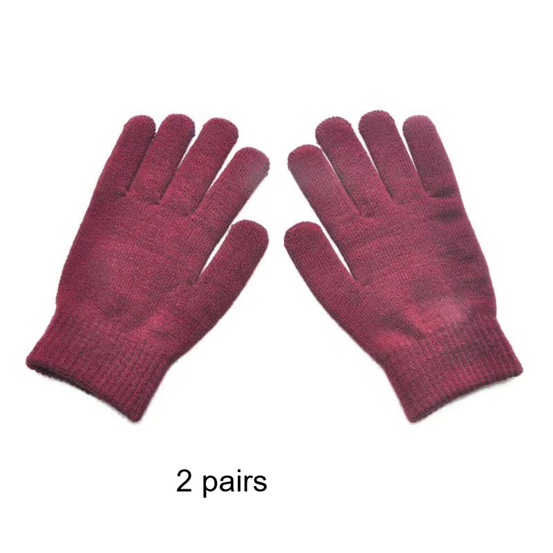 2/5 Pairs Winter Solid Color Knitted Gloves Warm Soft Elastic Cuff Thermal Mittens For Men Women Daily Outdoor Wear Qme Red 2pairs