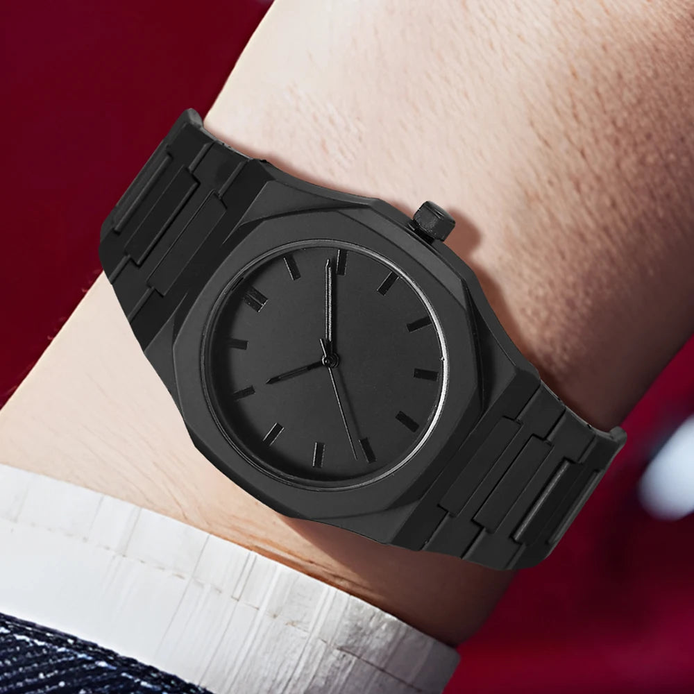 Matte octagonal minimalist scale men's watch Cuban bracelet bullet pendant necklace ring four piece set, not including gift box Qme