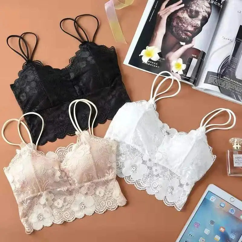 Women Lace Seamless Bras Sexy Wrapped Chest Strap Pad Camisole Qme