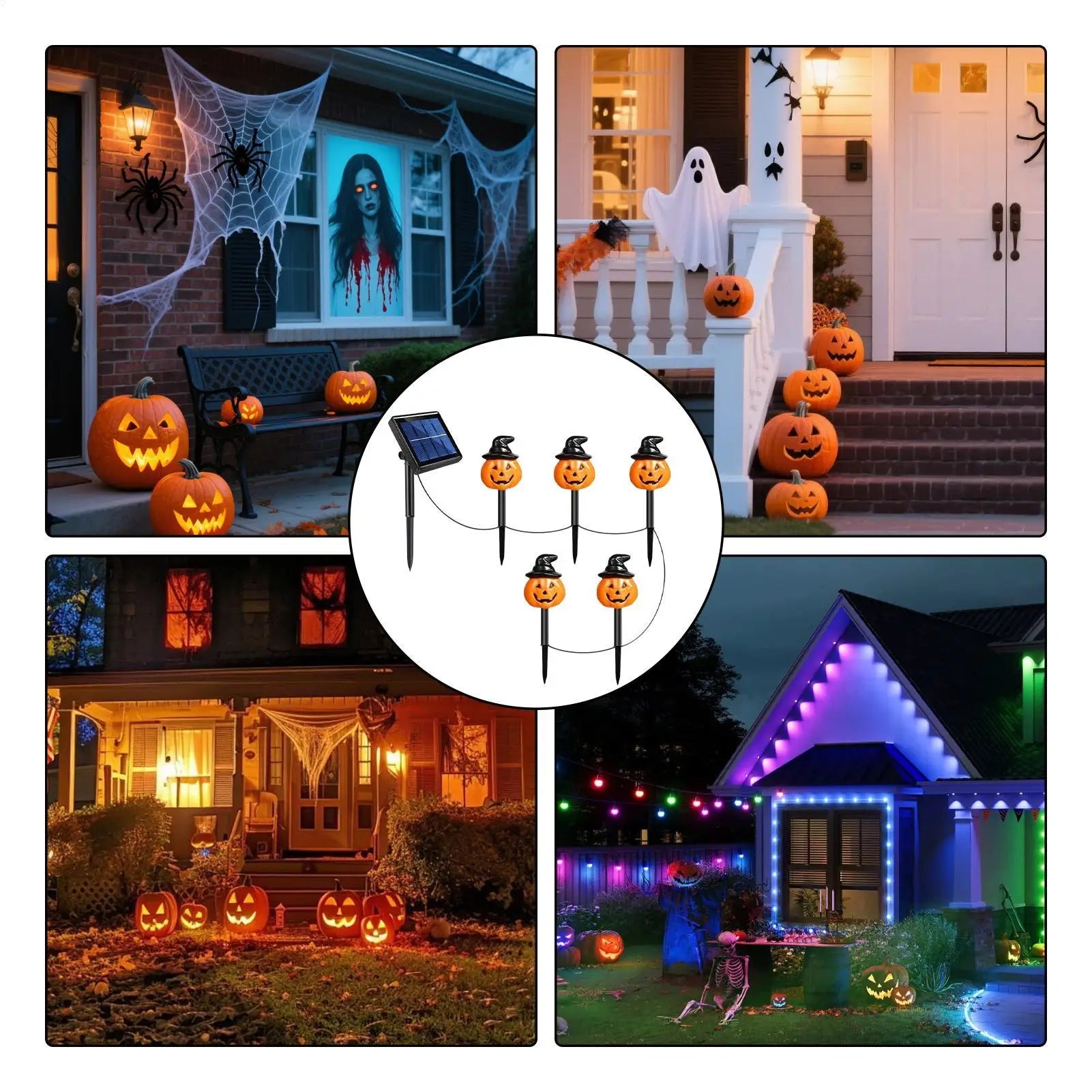 Halloween Solar Stake Lights Outdoor 5 Pumpkin Waterproof Yard Lamps Qme