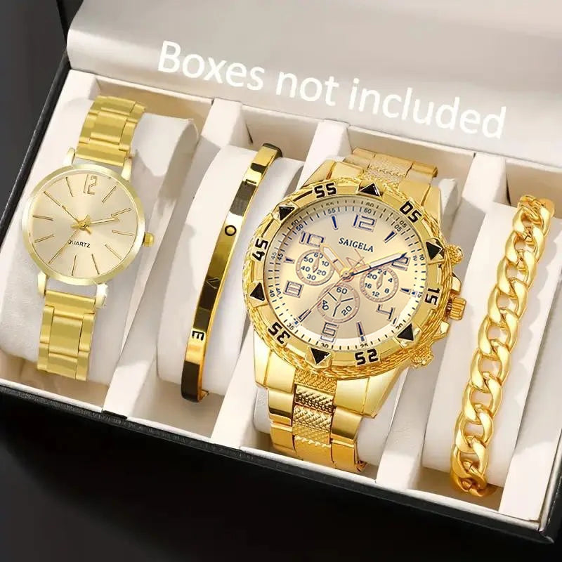 4PCS/Set Fashion Couple Watches Luxury Men Business Watch Dial Women Quartz Wristwatch Bracelets Set（Without Box） Qme 4PCS Kit No Box No