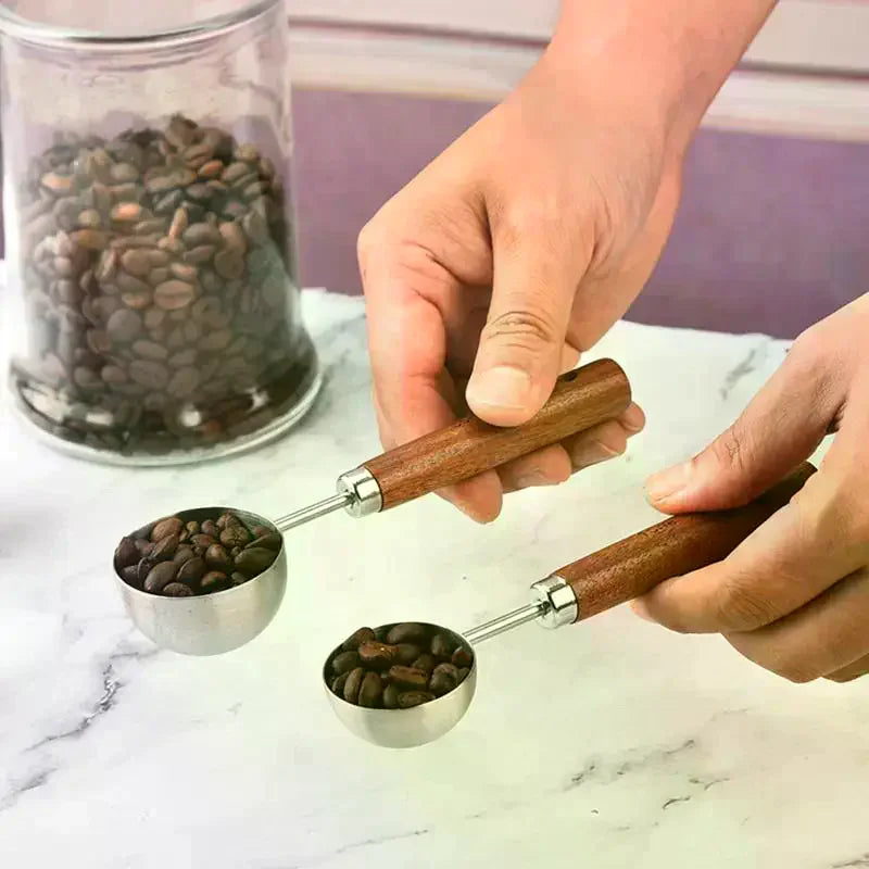 Coffee Tablespoon - Walnut Wood & Stainless Steel Scoop for Home Baristas & Cafe Decor - Perfect Kitchen Accessory Qme