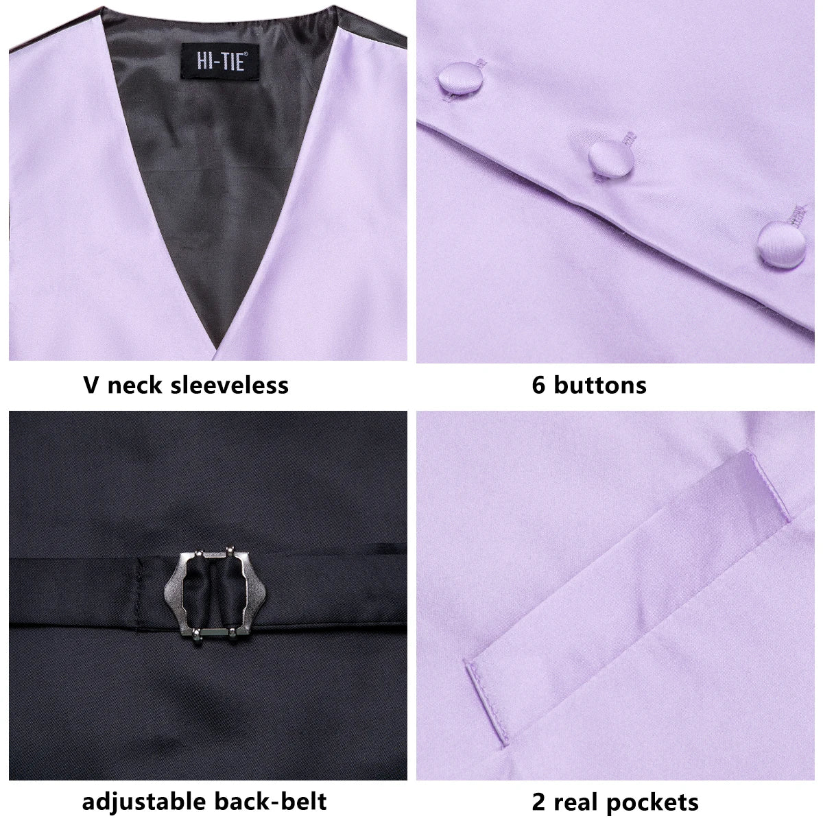 Hi-tie Solid Voilet Lilac Mens Suit Vest Woven Waistcoat Tie Pocket Qme