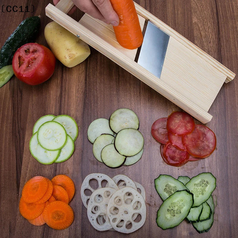 Multifunction Wooden Vegetable Cutter Steel Slicer Potato Peeler Qme