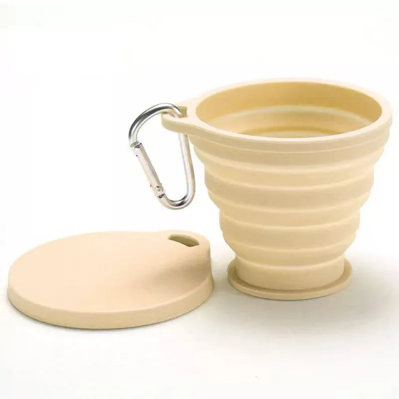 Food Grade Silicone Foldable Drinking Cup,Lightweight Portable Mug With Cover & Carabiner For Camping Travel Sports Daily Use Qme Yellow