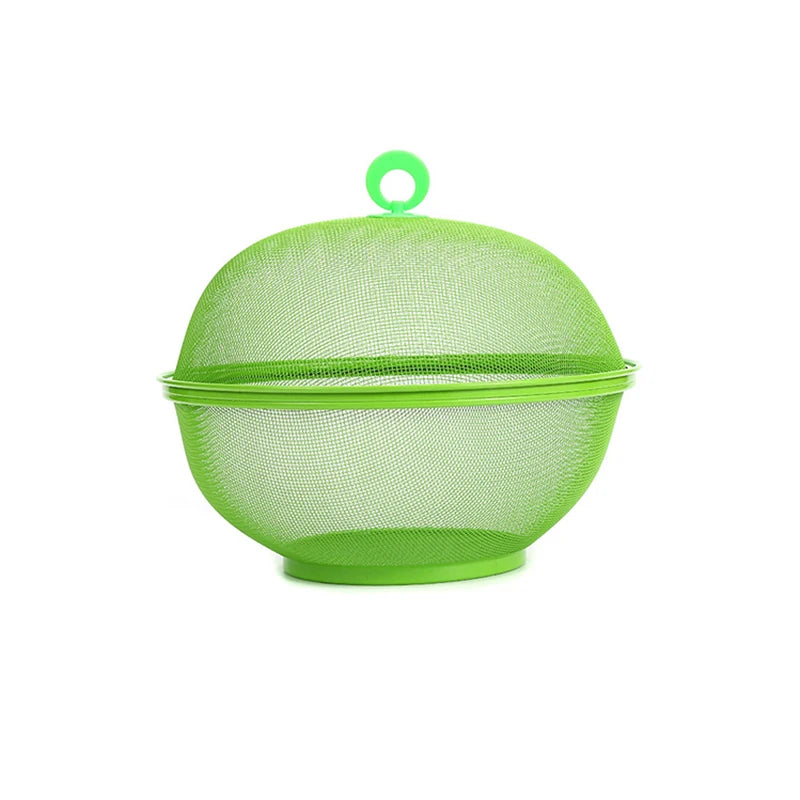Portable Metal Storage Basket Lid Mesh Prevent Flies Fruit Kitchen Qme Green