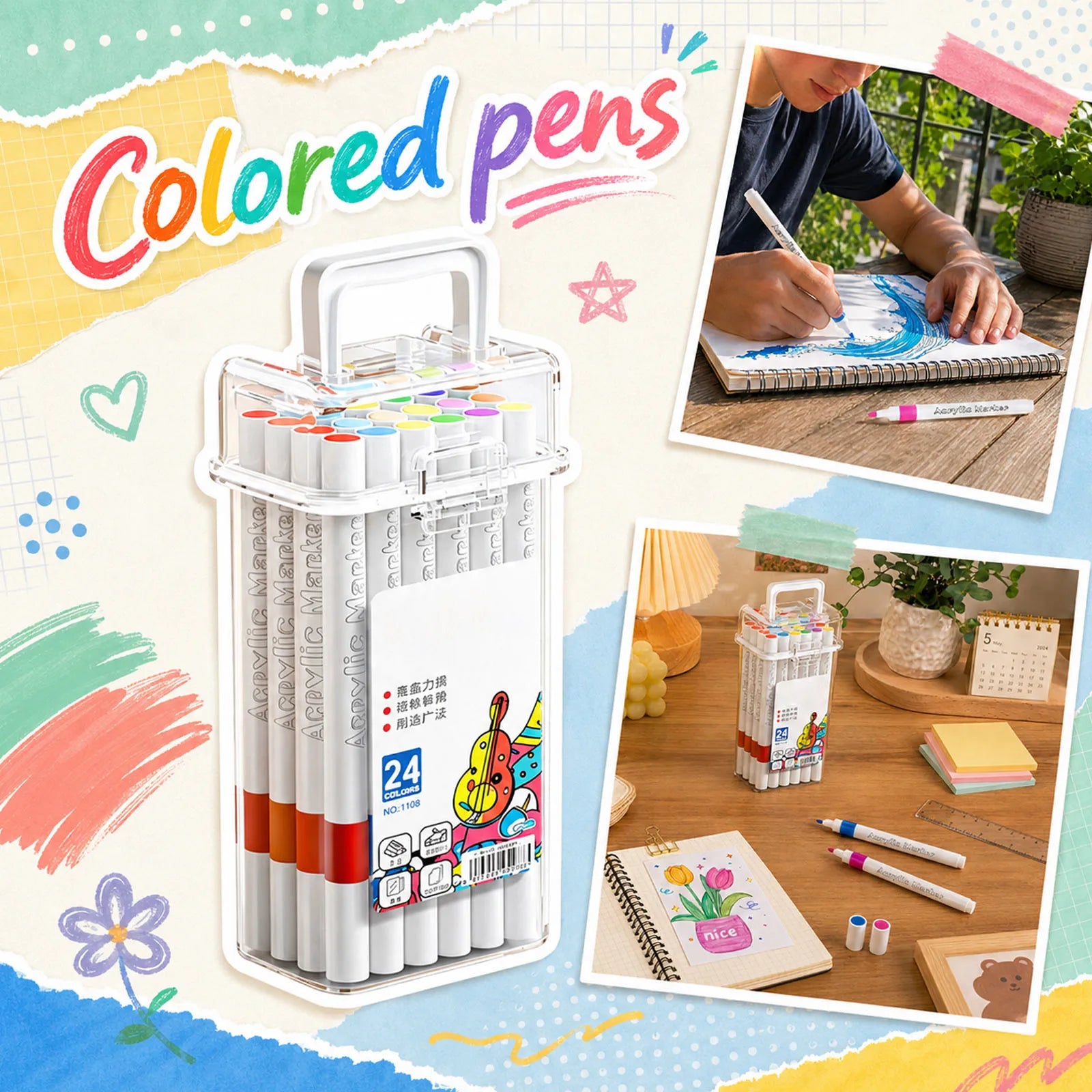 Colorful Washable Acrylic Markers for Artists Coloring Drawing Scenery Landscape Natural Kids School Sationary Water-color Pens Qme colorful