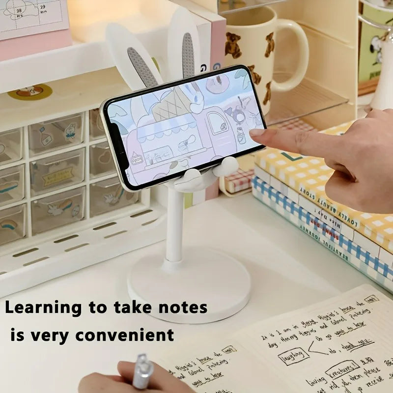 Pink Phone Holder Desktop Cell Phone Stand Adjustable Lovely Rabbit Cartoon Table Support For iPhone iPad Samsung Huawei Xiaomi Qme