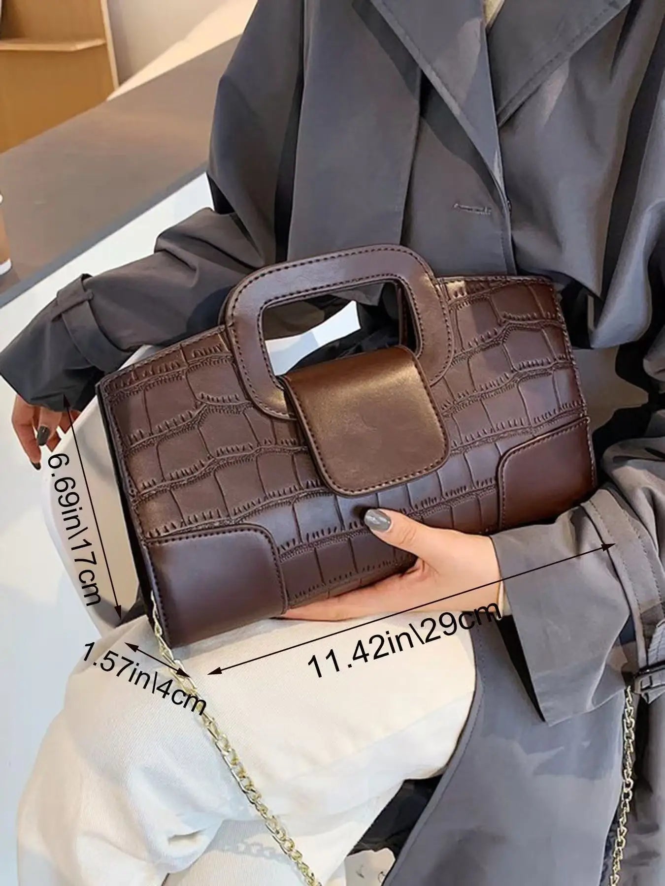 Retro Small Square Hobo Bag Chic Chain Strap Crossbody Versatile Fall Qme Brown