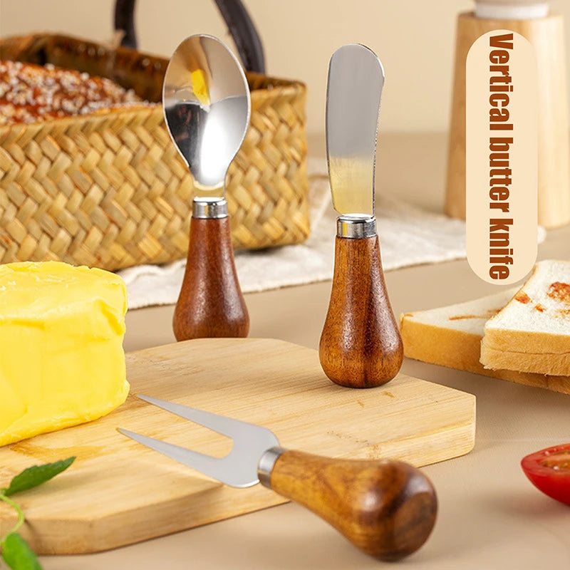 Cheese Spreader Jam Baking Tools Stainless Steel Knives Fork Wooden Qme