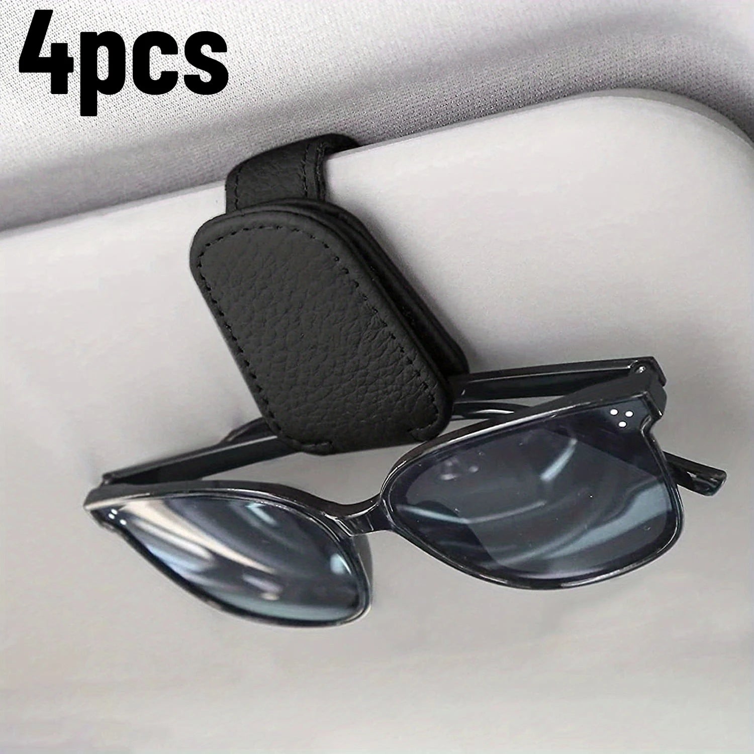 4pcs Sunglasses Holders For Car, Magnetic Genuine Leather Sunglasses Clip For Car Visor, Car Interior Visor Accessories Qme Black