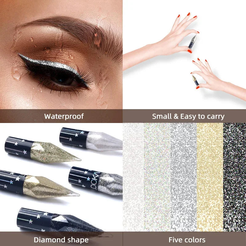 New 5pcs Five-Colors Diamond Glitter Liquid Eyeliner Durable Waterproof Easy to Wear Shimmer Eye Pencil Makeup Beauty Cosmetics Qme