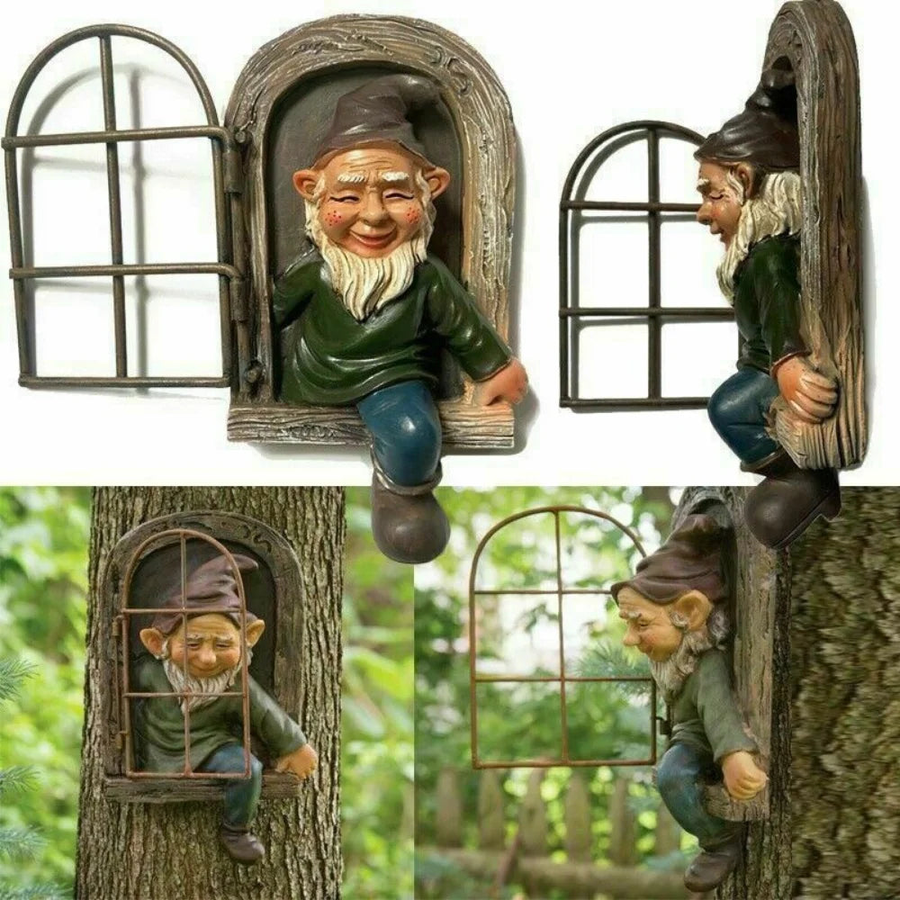 Creative Garden Statue Elf Go Out Tree Hug Suitable Home Courtyard Qme