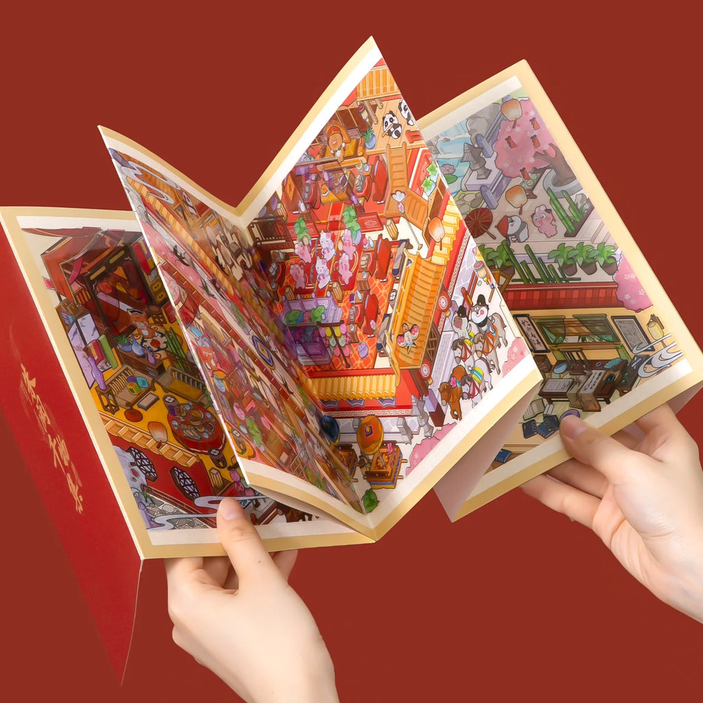 18 Sheets/Bag Chinese Classic Theme 8-Fold Miniature Diorama Scenery Stickers for DIY Scrapbooking Phone Case Decoration Craft Qme