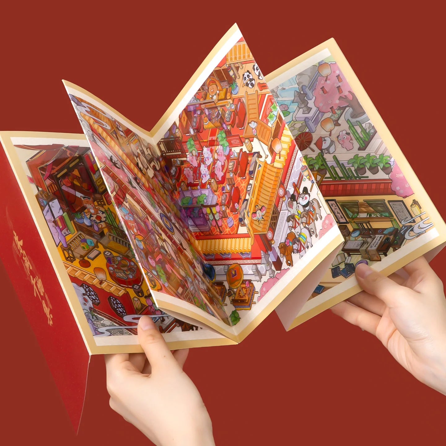 18 Sheets/Bag Chinese Classic Theme 8-Fold Miniature Diorama Scenery Stickers for DIY Scrapbooking Phone Case Decoration Craft Qme