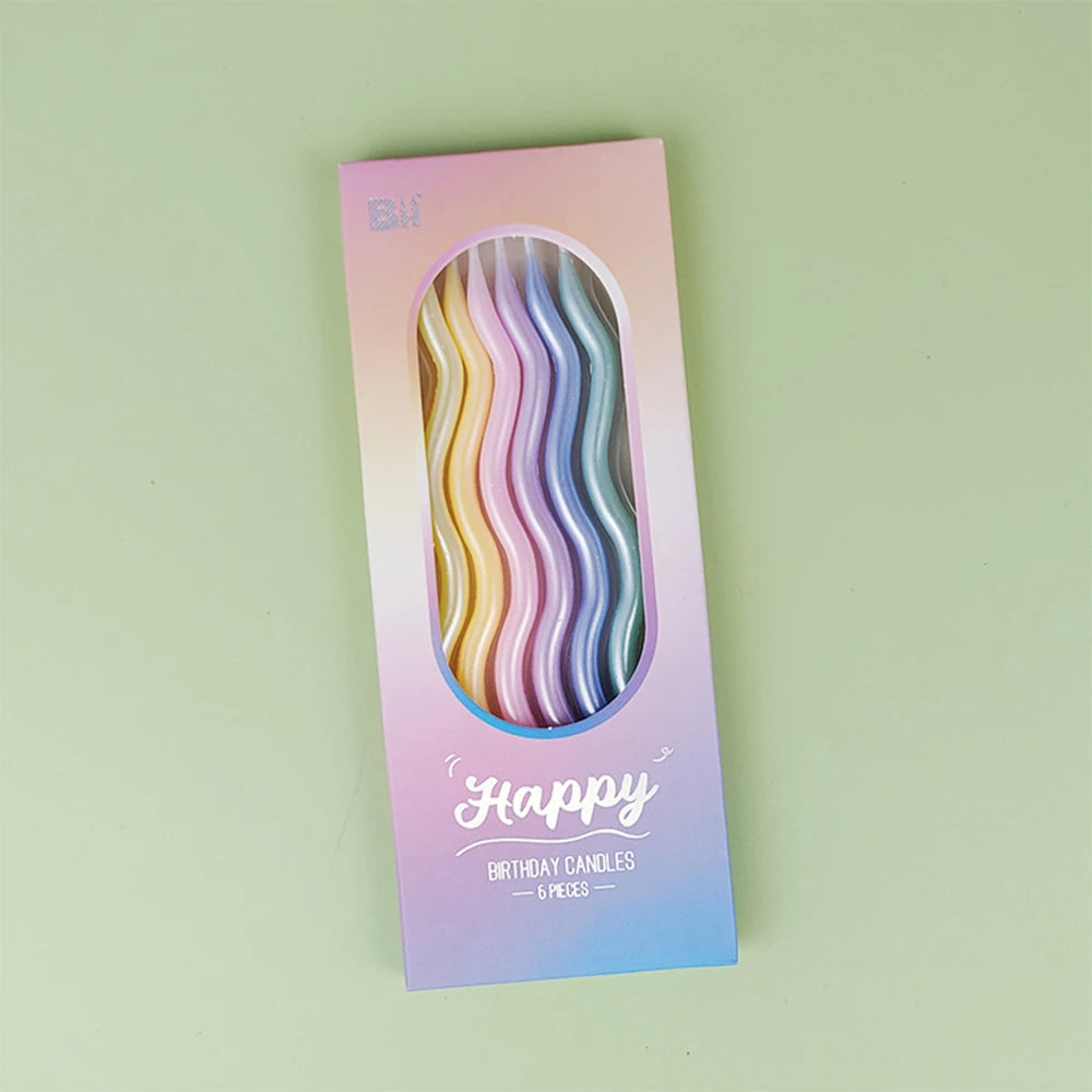 Six Birthday Candles In Various Colors, Including Curved, Rotating, Spiral Cakes, For Baking Party Qme
