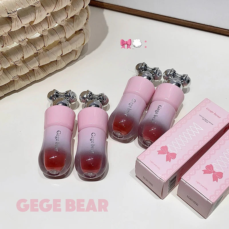 Gege Bear Cute Bow Lip Glaze Matte Velvet Clay Long-lasting Qme