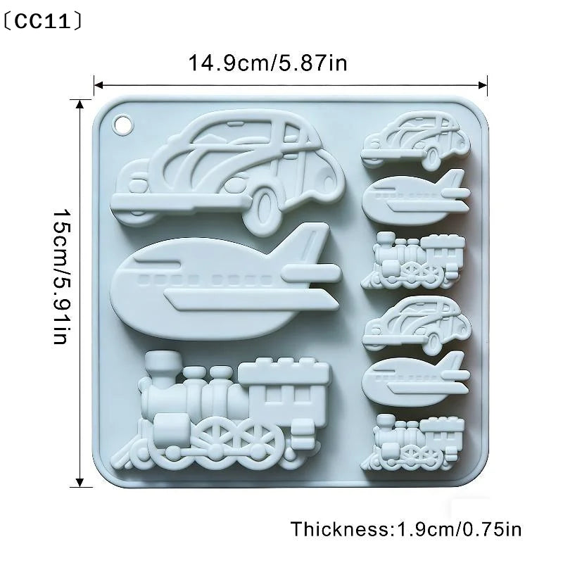Chocolate Silicone Molds 3D Vintage Car Train Airplane DIY Fondant Qme