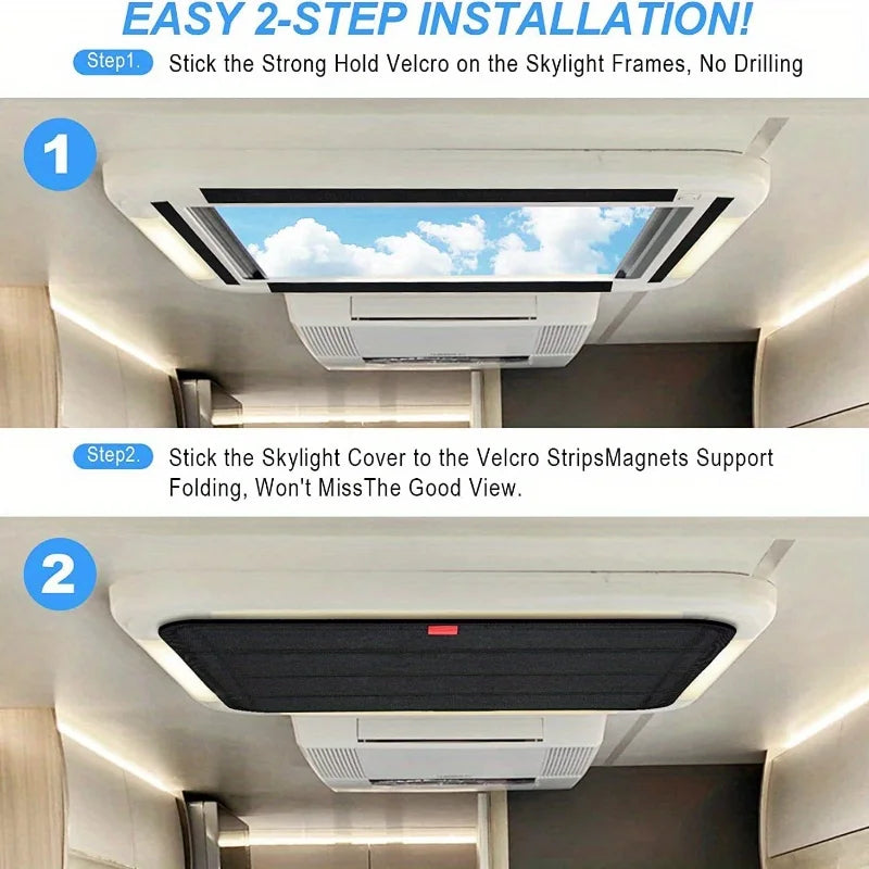 Foldable sunshade curtains suitable for RV sunroofs, used to lower the roof temperature.It features a reflective sunshade design Qme