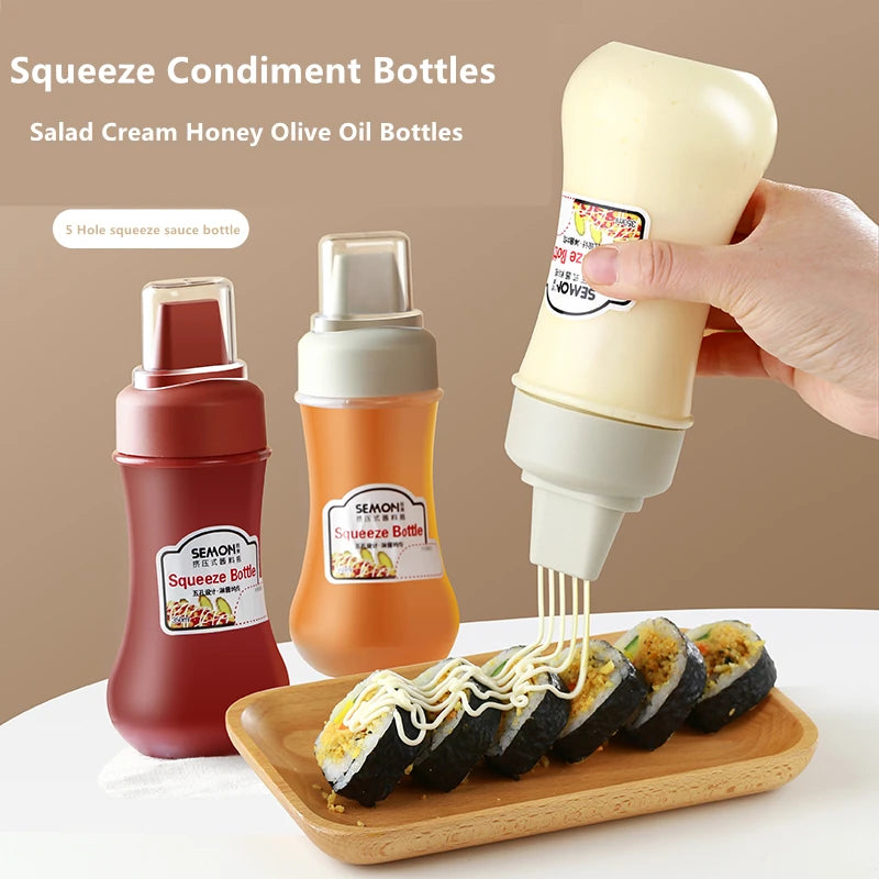 Condiment Squeeze Bottles With Nozzles Plastic Ketchup Mustard Hot Sauces Olive Oil Bottles Kitchen Condiment Tools Accessories Qme
