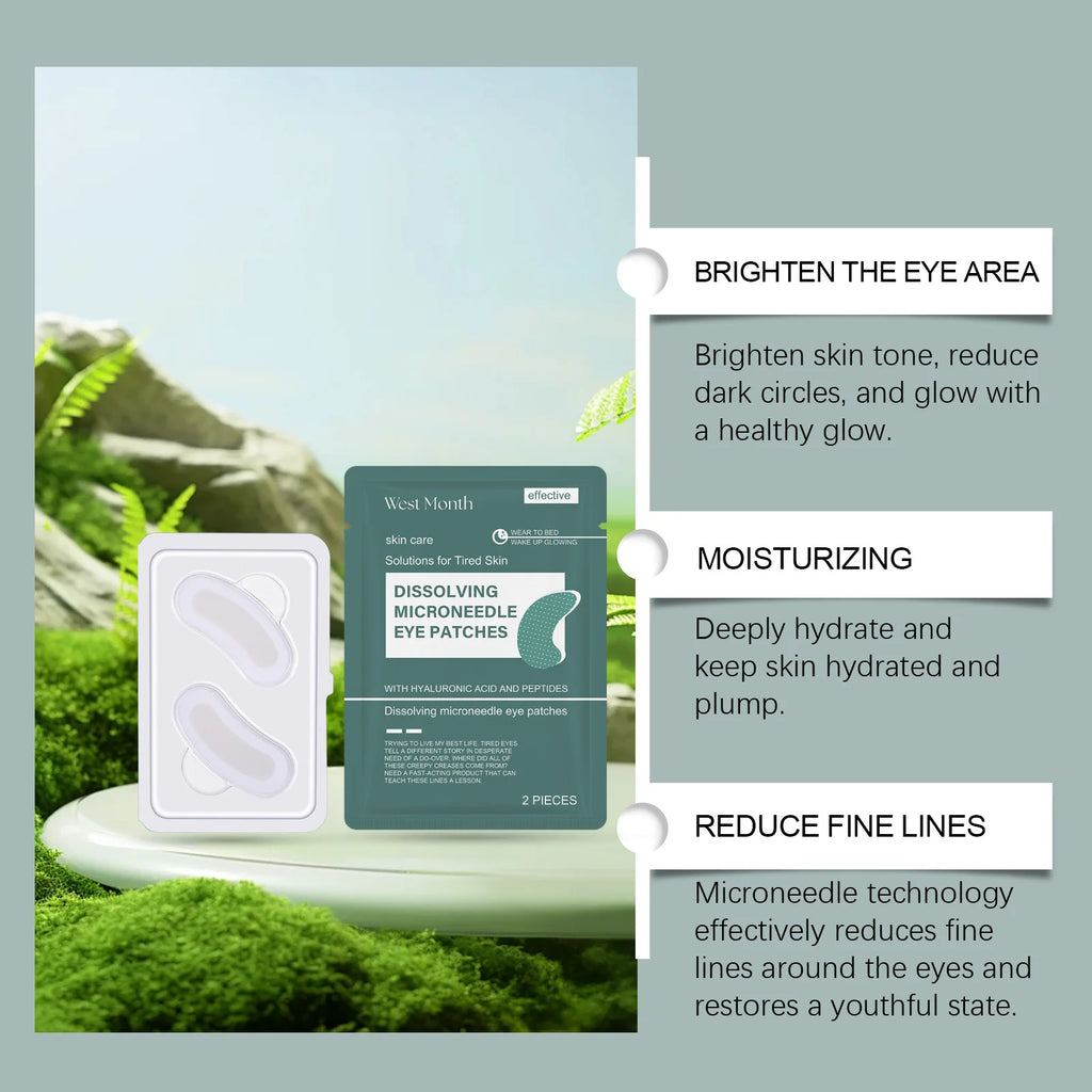 0.25mm Hyaluronic Acid Dissolving Microneedle Eye Patches Hydrogel Eye Mask for Wrinkles Dark Circles Puffiness Anti-Aging Qme
