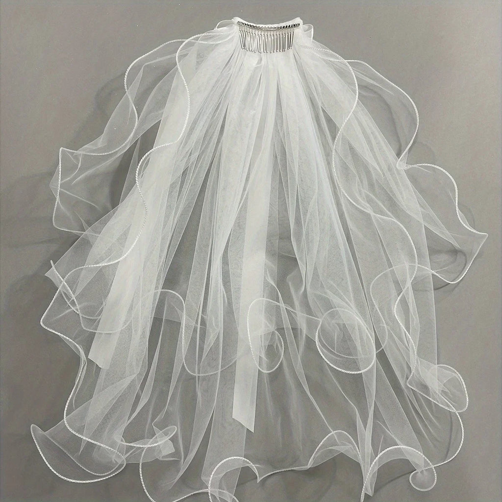 Bridal Veil Bachelorette Party White Bow Wedding Veil Elegant Tulle Layer Hair Clip for Women and Girls Qme