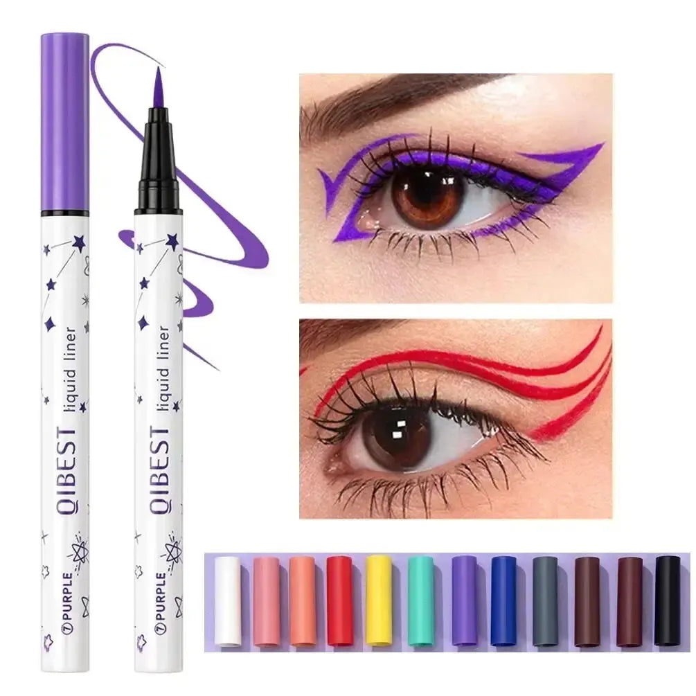 QIBEST Eyeliner Liquid Waterproof Matte Liquid Eyeliner Pen Long Lasting Green Yellow Purple Blue White Eye Liner Pens Cosmetics Qme