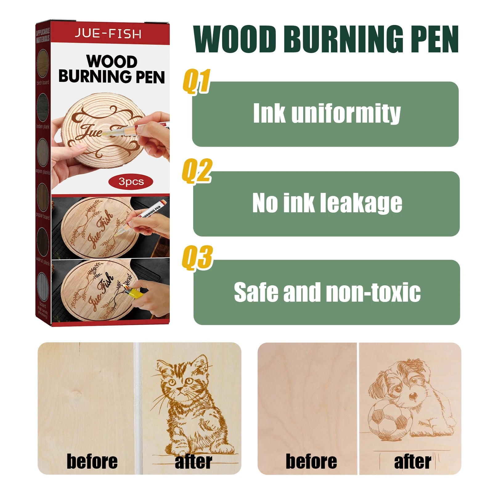 Wood Burning Pen Quickly Depict Beautiful Patterns Handmade Wood DIY Ink Evenly Distributed Safe Ingredient Wood Burning Pen Set Qme