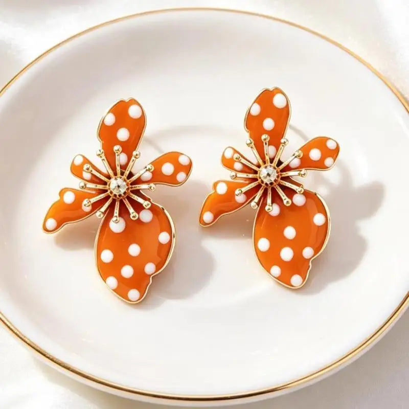 Flower Design Dangle Earrings Black White Faux Pearl Polka Dot Gold Accent Lightweight for Daily All-Match Wear Qme A4